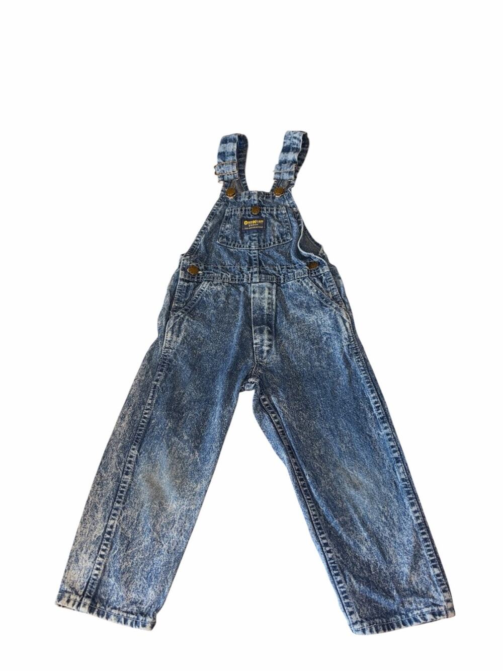Vintage OshKosh B'Gosh Vestbak 90s Acid Wash Denim Overalls USA Made Size 4T